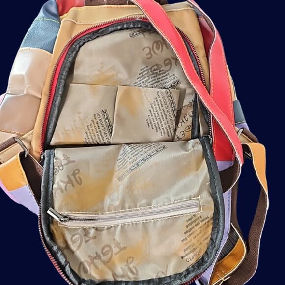 Leather Patchwork Backpack Multi Color - Picture 6 of 11